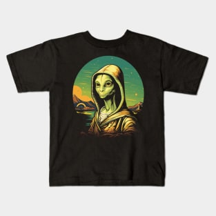 UFO Mona Lisa Alien Gifts Men Women Kids Funny Alien Kids T-Shirt